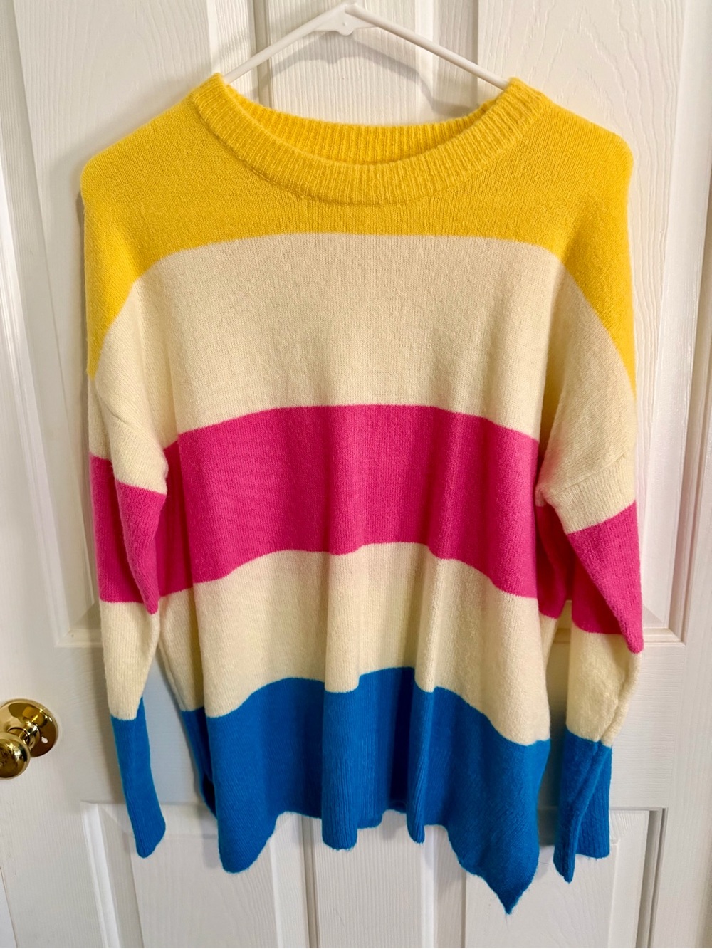 NWOT Sew In Love Colorblock Stripe Crewneck Sweater - Yellow, Cream, Pink, Blue